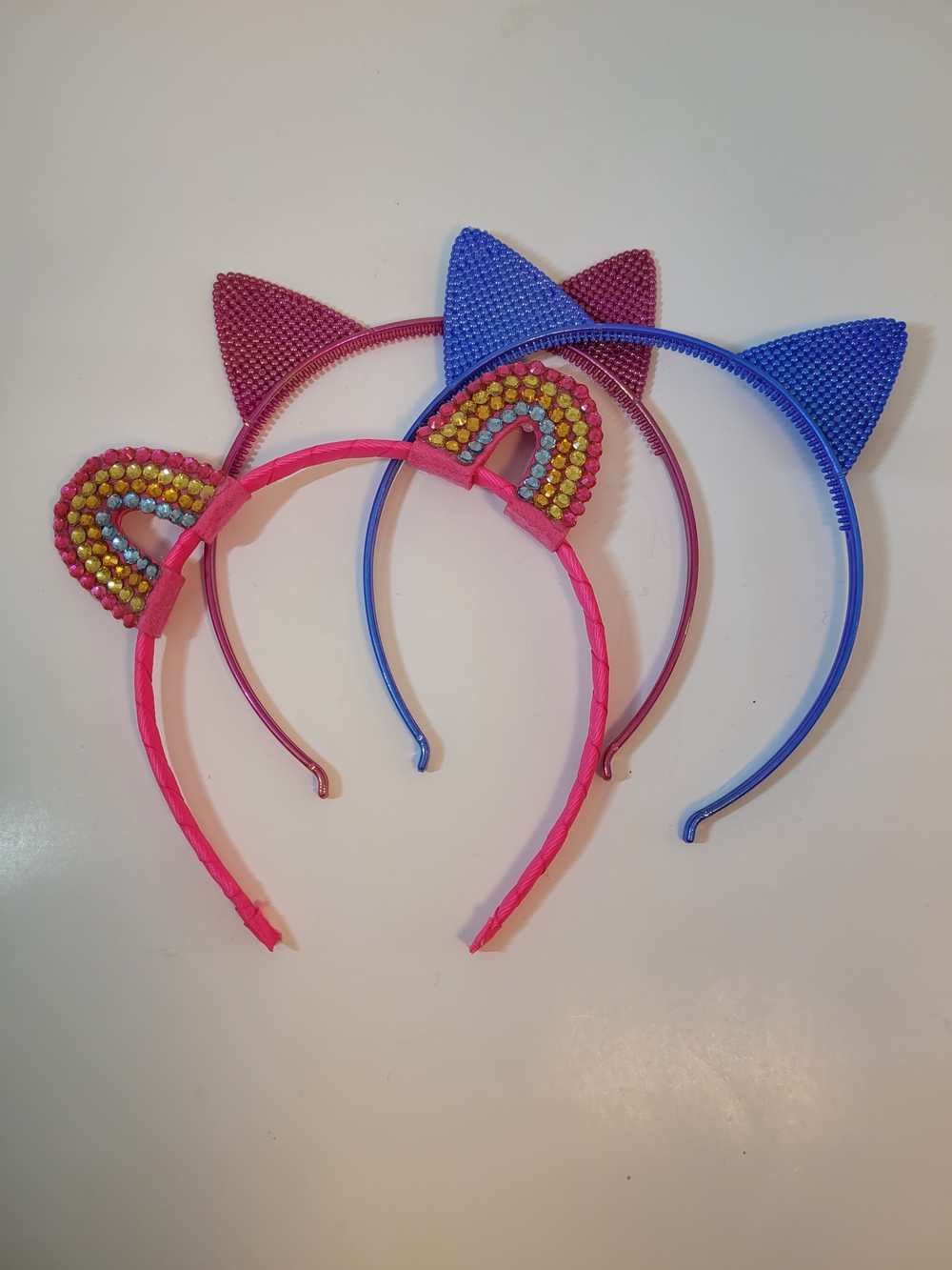 Kids Rhinestone Cat Ear Headbands - Blue & Pink